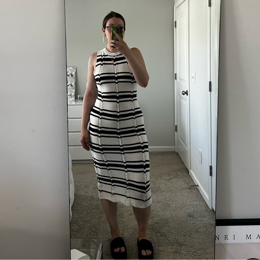 Black & white stripe open-knit midi dress NWOT